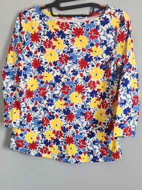 Charter Club Long Sleeve Floral Tee in Red, Yellow & Blue